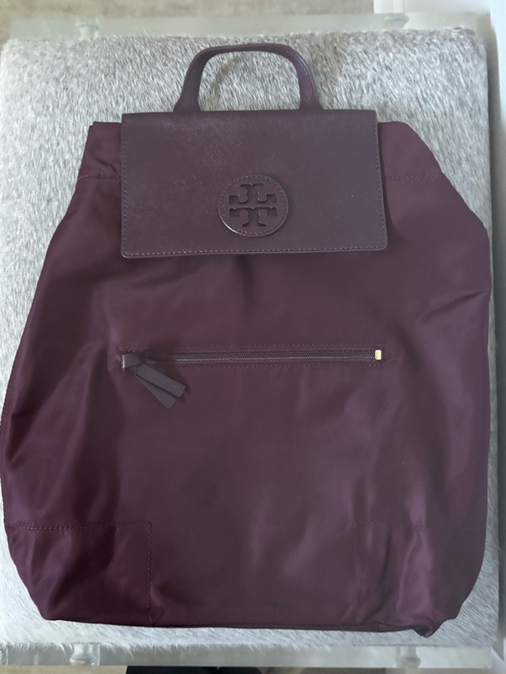 Tory Burch Burgundy Nylon Backpack with Leather Flap
